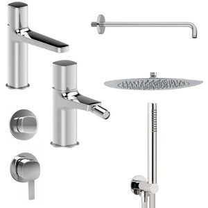 Fantini Lamè Miscelatore lavabo, bidet, incasso doccia, soffione doccia tondo 25 cm, braccio doccia e doccetta