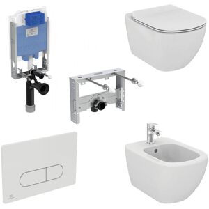 Sanitari sospesi Ideal Standard Tesi, modulo per wc sospeso Prosys, staffe bidet e Placca Oleas M1