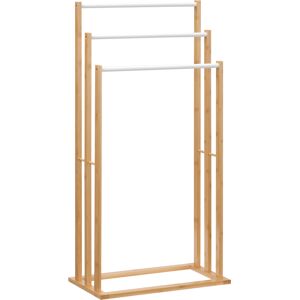 Homcom Portasciugamani a 3 Sbarre in Bambù e Acciaio, Design Leggero e Portatile, 48x25.8x94 cm, color Legno