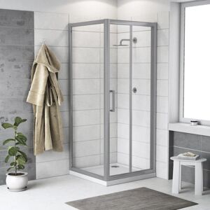 SENSEA Porta doccia rettangolare Quad 70 x 80 cm, H 200 cm in vetro, spessore 6 mm trasparente argento