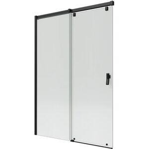 SENSEA Box doccia con ingresso frontale porta scorrevole 1 anta fissa + 1 anta scorrevole Neo  140 cm, H 200 cm in vetro, spessore 8 mm strutturato nero