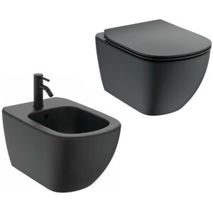 Ideal Standard Sanitari Sospesi Tesi Vaso Wc Aquablade, Sedile Chiusura Rallentata E Bidet Finitura Nero Opaco