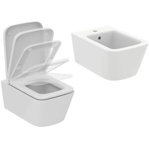 Ideal Standard Sanitari Sospesi Blend Cube Vaso Wc Aquablade Sedile Soft-Close Bidet Bianco Seta