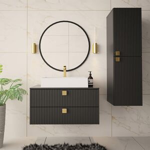 garneroarredamenti Mobile bagno sospeso 115x140cm maniglie oro nero Bursa 2