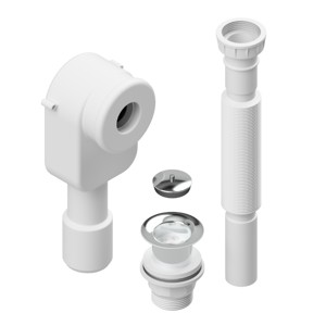 IDRAL Kit di scarico per lavabo con piletta, sifone da incasso e tubo corrugato in plastica 1