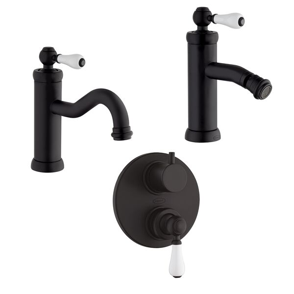 jacuzzi kit miscelatori lavabo bidet e incasso doccia con deviatore serie tosca nero opaco  rubinetteria