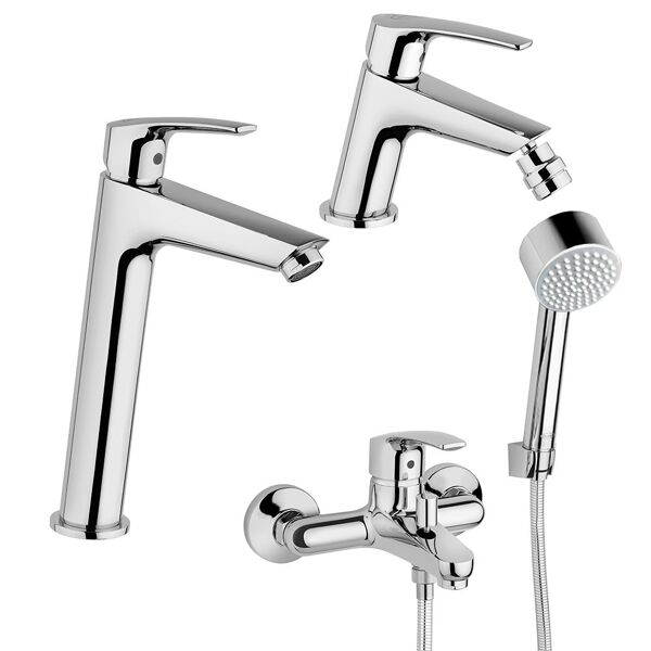 jacuzzi set miscelatori    rubinetteria lucente lavabo alto bidet per pilatta click clack e incasso doccia con gruppo vasca