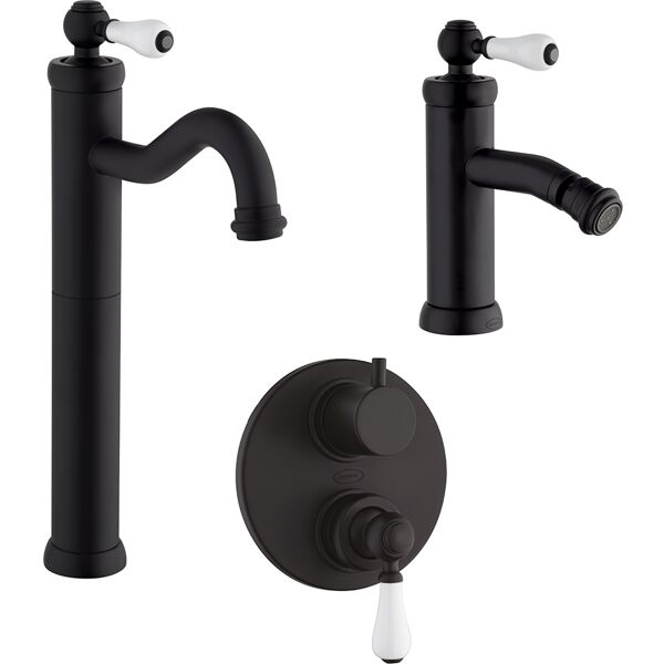 jacuzzi miscelatori lavabo alto bidet e doccia incasso con deviatore  rubinetteria modello tosca nero opaco