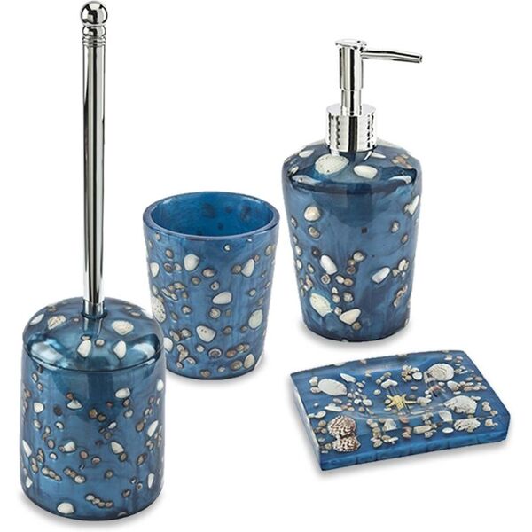 cipÃ¬ set accessori da appoggio 4 pezzi antille azzurro dispenser bicchiere porta sapone e scopino