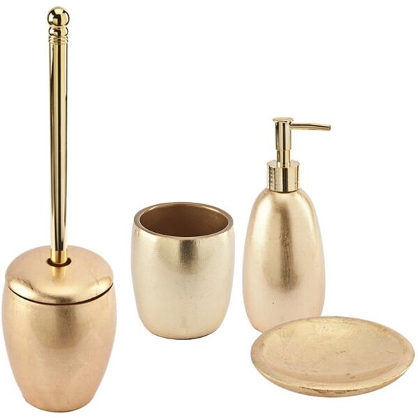 cipÃ¬ set accessori bagno da appoggio 4 pezzi dispenser bicchiere porta sapone e scopino finitura foglia oro