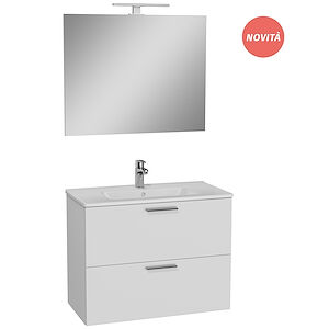 Vitra Composizione Bagno Completa Con Mobile Sospeso Bianco 80x40cm E Lavabo Con Specchio E Lampada Led Codice Prod: 75024