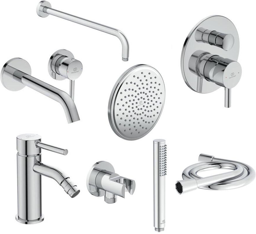 "Ideal Standard Ceraline Kit Rubinetteria Completo Lavabo a muro, bidet e doccia Cromo"