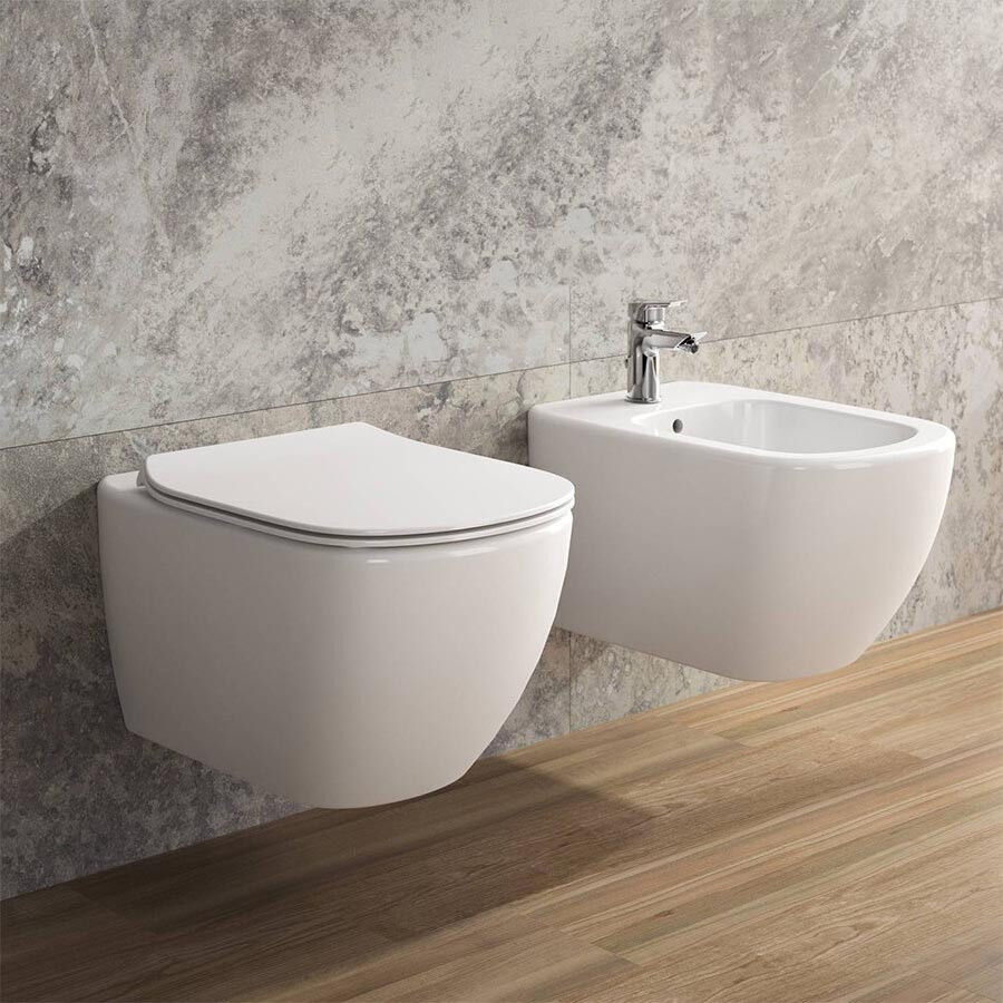 "Sanitari sospesi Ideal Standard Tesi Aquablade vaso bidet e coprivaso"