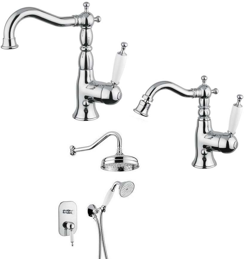 "Bugnatese Oxford miscelatore lavabo, bidet, doccia incasso con deviatore, braccio doccia e kit duplex"