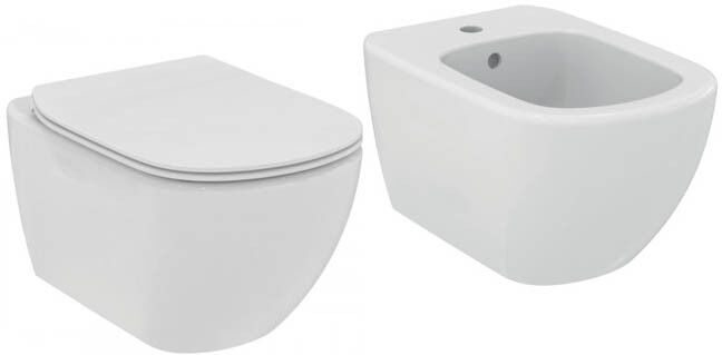 Sanitari sospesi Ideal Standard Tesi vaso senza brida, bidet e coprivaso slim rallentato