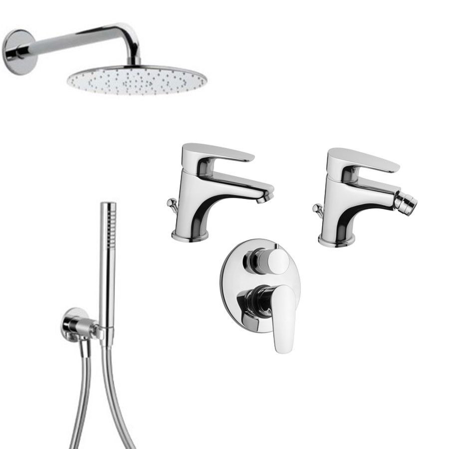 Paini Rubinetterie Paini Smart miscelatore lavabo, bidet, doccia incasso con deviatore, soffione doccia, braccio e doccetta con duplex