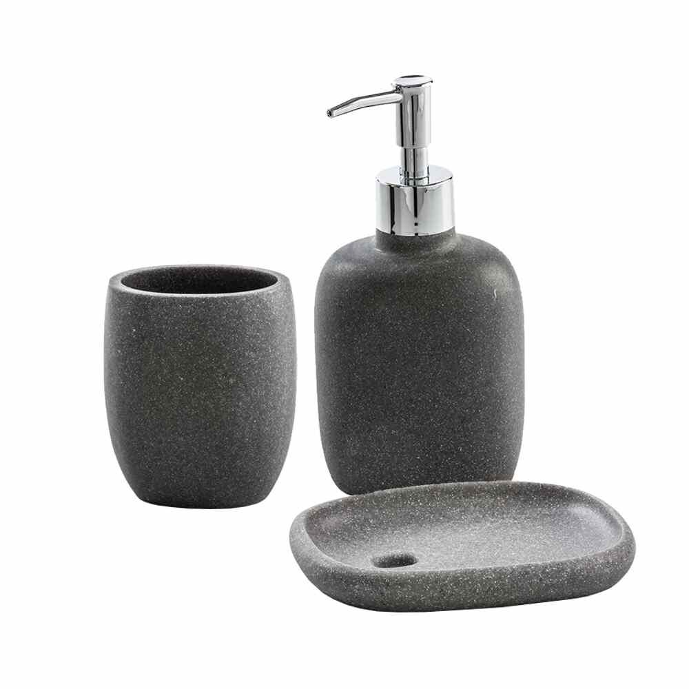 CipÃ¬ Set accessori da bagno 3 pezzi Dispenser Bicchiere e Porta sapone Zen grigio