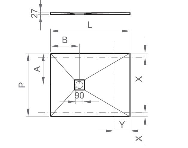 ERCOS Piatto doccia Rettangolare 70x90cm serie Stone BPMAROSTON7090 Bianco Opaco Marmoresina Con piletta Geberit diam. 90