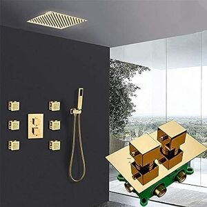 RASOANOA Gouden thermostatische douchekranen set 3-weg ingebedde gouden thermostatische mengkraan met 6 stuks massagestralen baddoucheset 8 inch volledige set, 8 inch volledige set, sprinkler Ambitious