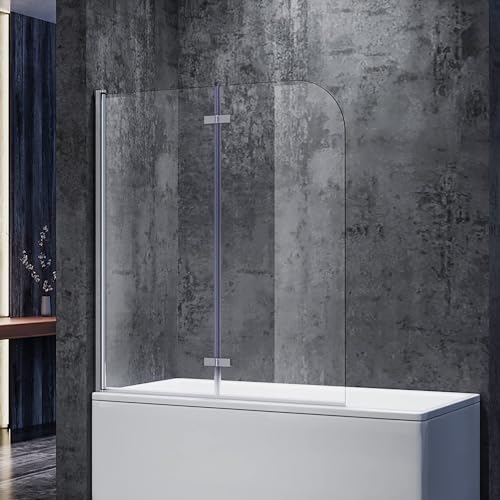 SONNI Douchewand voor badkuip, 120 x 140 cm (b x h), 2-delig, opvouwbaar, 6 mm, nano-glas, douchewand voor badkuip