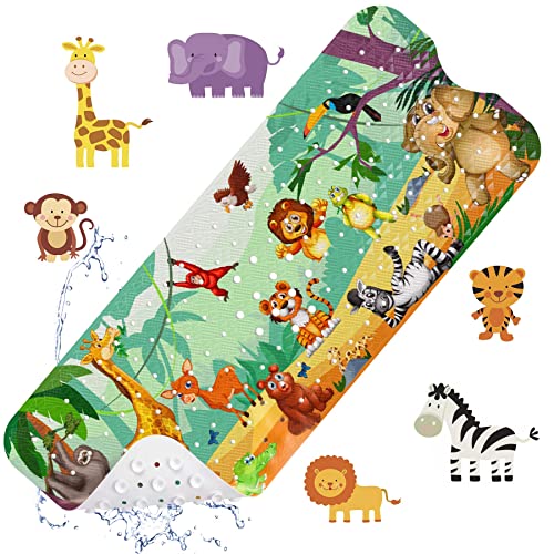 LUZOON Kids Cartoon Badmatten 100x40cm,Antislip Kinderbadmat, Douchemat Antislipmat met Zuignap Perfecte Badmat voor Kinderen (Dier)