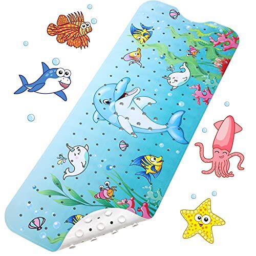 LUZOON Kids Cartoon Badmatten 100x40cm,Antislip Kinderbadmat, Douchemat Antislipmat met Zuignap Perfecte Badmat voor Kinderen (Dolfijn)