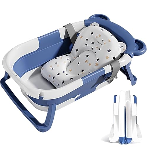 Simpleoa Babybad, opvouwbare babybadkuip voor kinderen, pasgeborenen, plastic badkuip met opvouwbare antislip poten, inklapbare badkuip voor het baden van peuters (blauw)