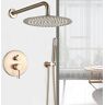 ADOVZ Brushed Golden Shower Faucet Wall Mounted 8/10/12/16 Inch Big Rain Shower Head Rainfall Bath Shower Faucet Set With Hand Shower,10 Inch Shower Set,10 Inch Shower Set