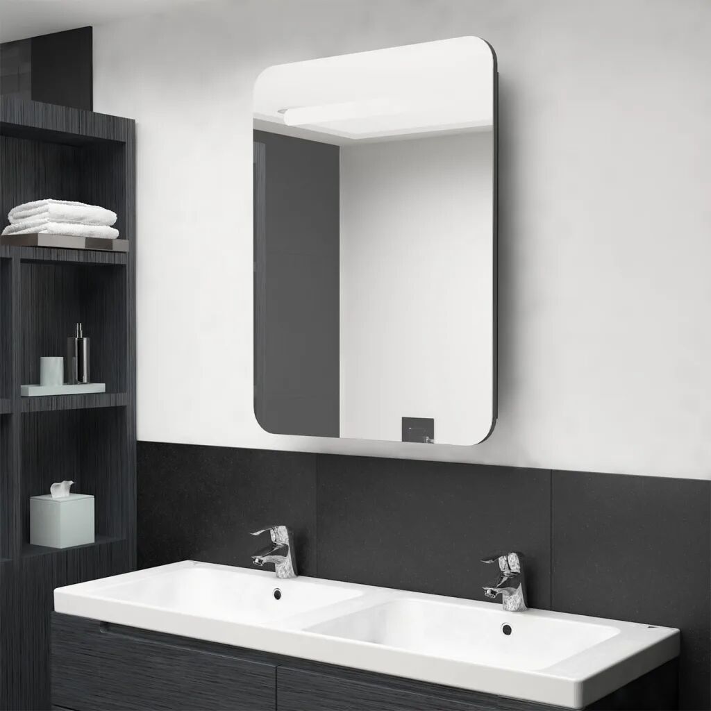 vidaXL LED-speilskap til bad blank grå 60x11x80 cm