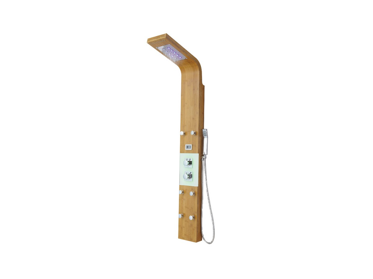 Coluna de duche hidromassagem termostática EMIRA chuva tropical e painel em bambu  - 20*165 cm