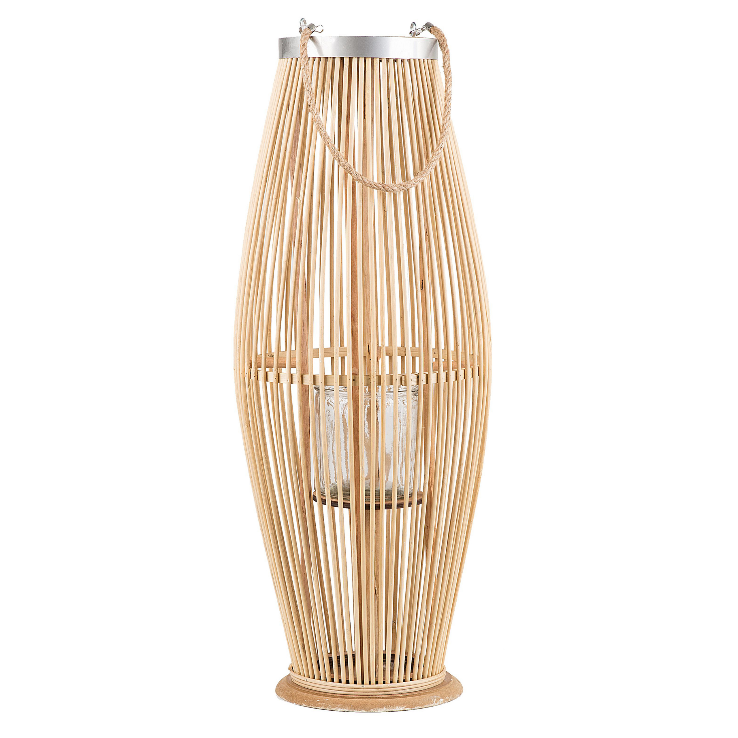 Beliani Lanterna de fibra de bambu castanho 72 cm peça de decoração Boho