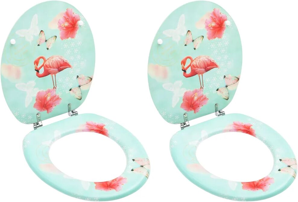 vidaXL Assentos sanita com tampas 2 pcs MDF design flamingo