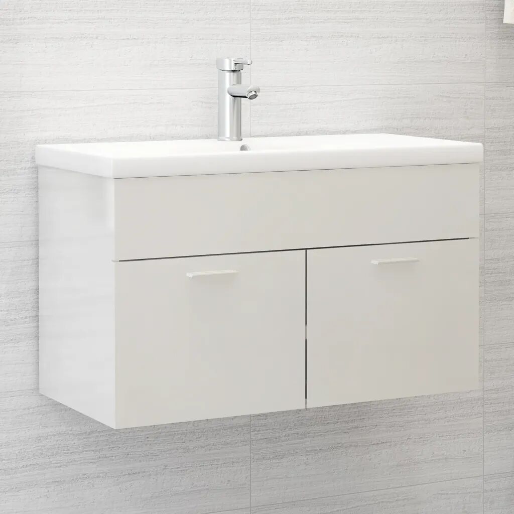 vidaXL Armário lavatório 80x38,5x46 cm contraplacado branco brilhante