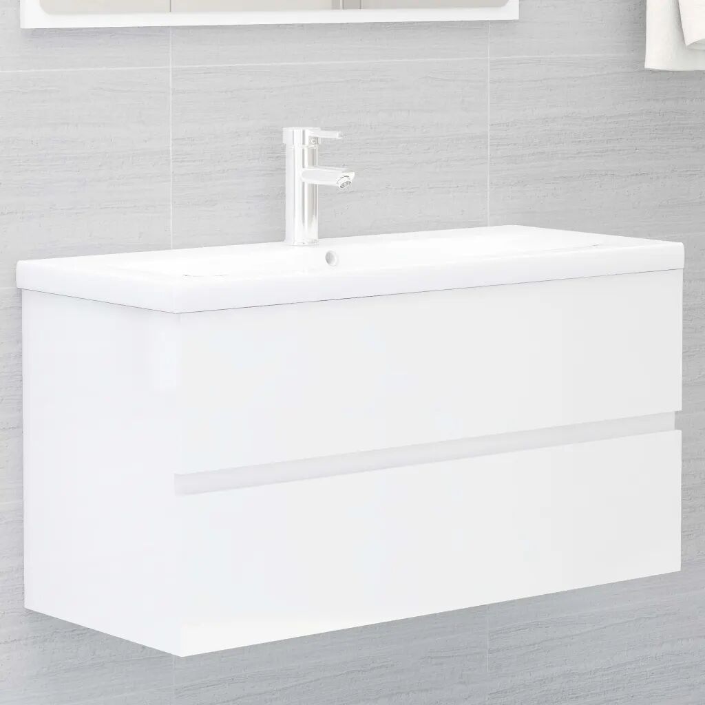 vidaXL Armário lavatório 90x38,5x45 cm contraplacado branco brilhante