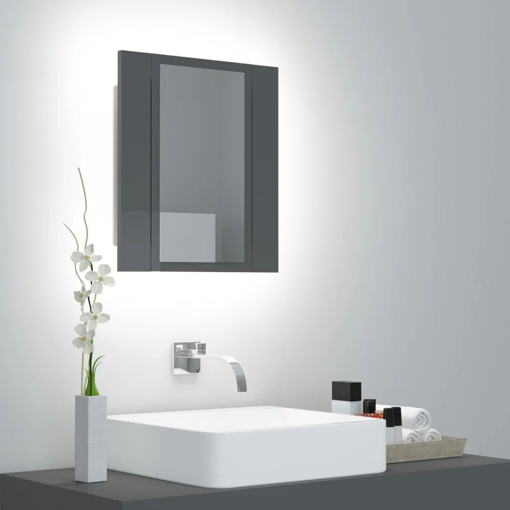 vidaXL Armário espelhado casa de banho LED 40x12x45 cm cinza brilhante