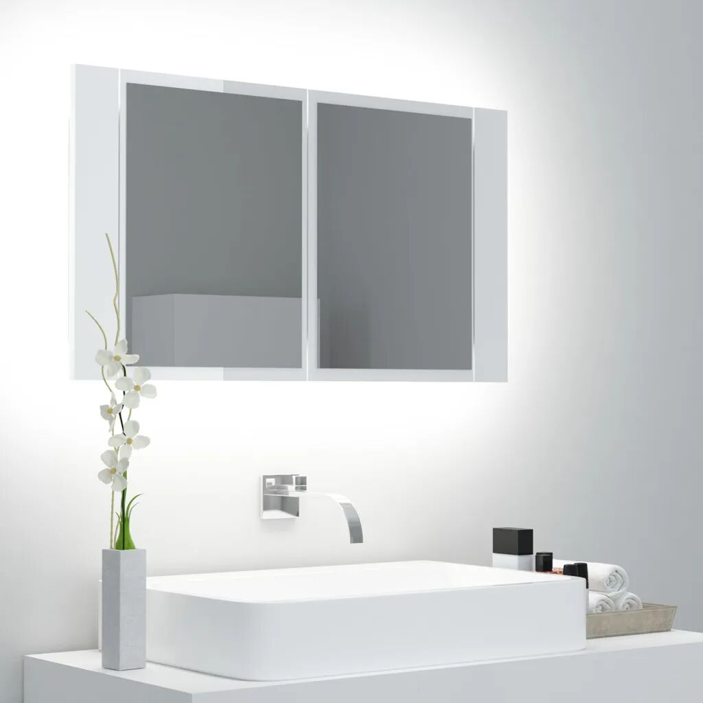 vidaXL Armário espelhado casa de banho LED 80x12x45cm branco brilhante