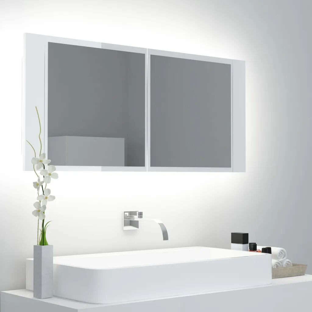 vidaXL Armário espelhado casa banho LED 100x12x45cm branco brilhante