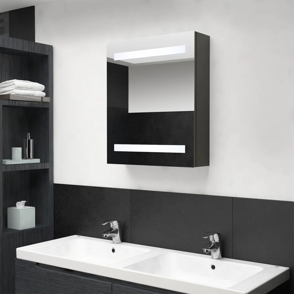 vidaXL Armário espelhado casa de banho LED 50x14x60 cm antracite