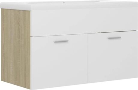 Vidaxl Armário + Lavatório Embutido (Branco e Bege - Aglomerado de Madeira - 80x38.5x46 cm)