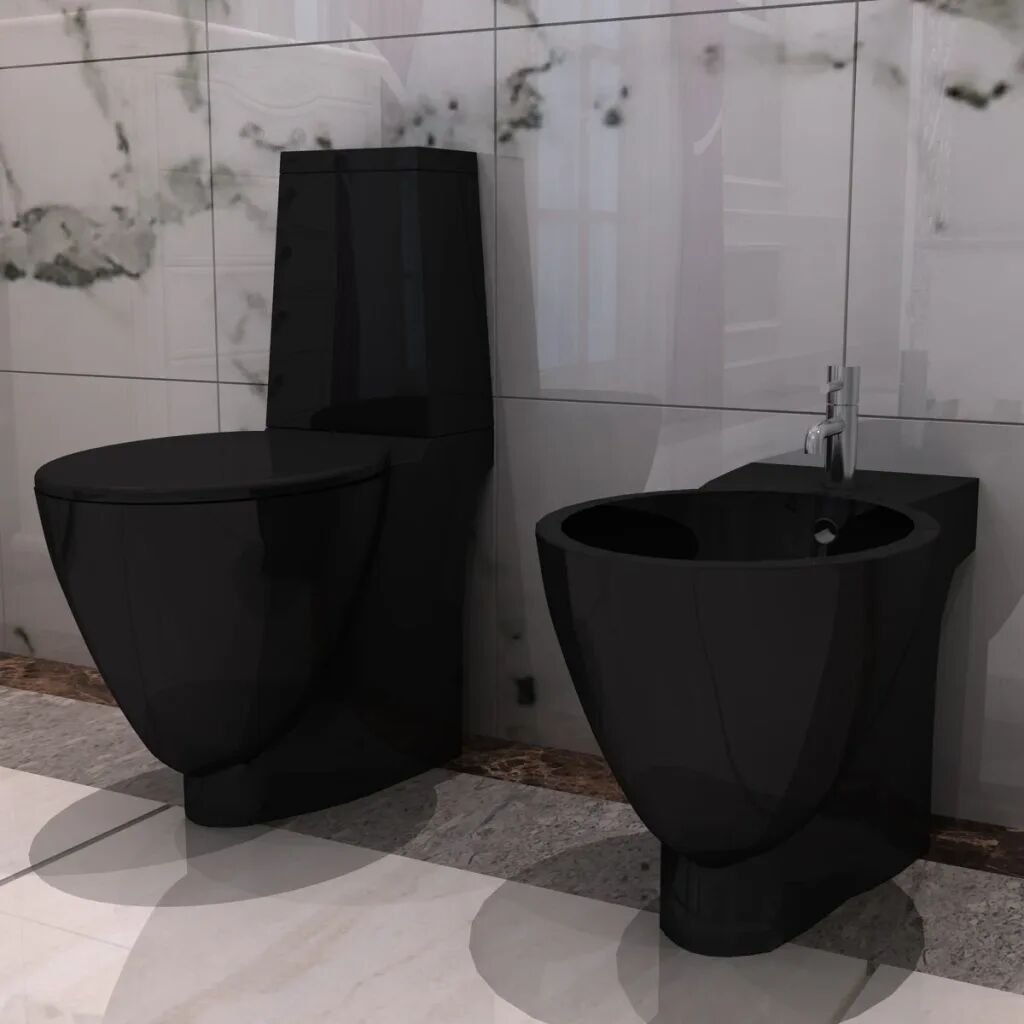 vidaXL Set Toaletă și Bideu Ceramică Negru