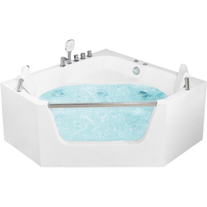 Beliani Badkar Hörnbadkar Akryl med Massagefunktion Bubbelpool 135 x 135 cm med nackstöd Klassisk design