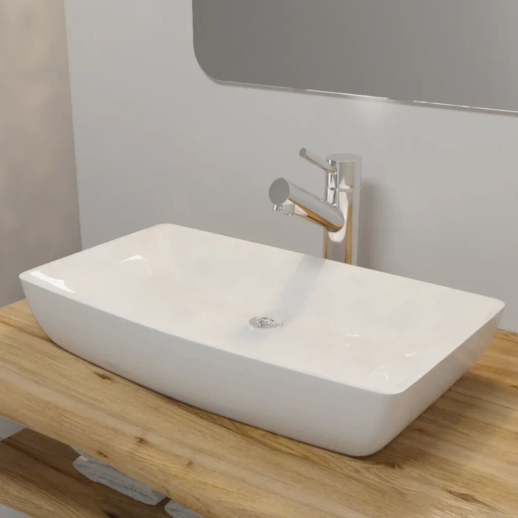 vidaXL Luxusné keramické umývadlo, obdĺžnikový tvar, biele, 71 x 39 cm