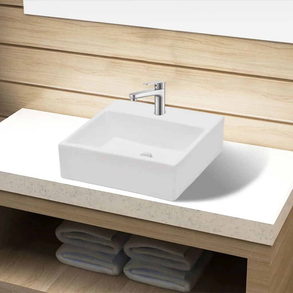 vidaXL Keramické umývadlo do kúpeľne s otvorom na batériu, biele, štvorcové