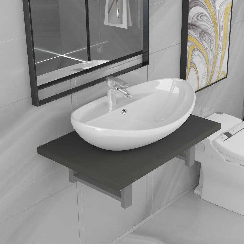 vidaXL Dvojdielna súprava kúpeľňového nábytku, keramika, sivá