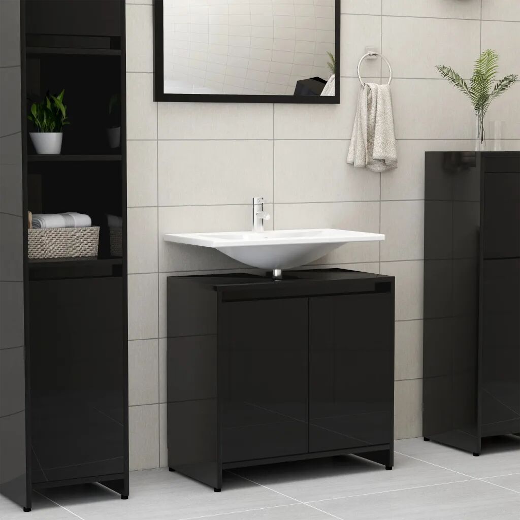 vidaXL Skrinka do kúpeľne, lesklá čierna 60x33x58 cm, drevotrieska