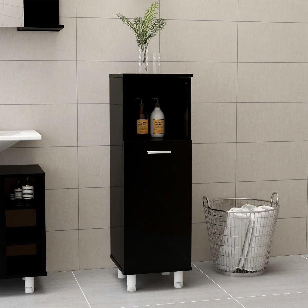 vidaXL Skrinka do kúpeľne, lesklá čierna 30x30x95 cm, drevotrieska