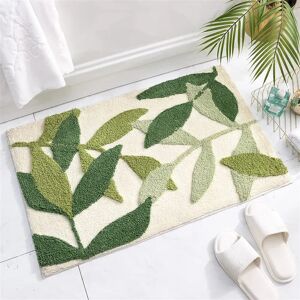 Levi Beer Cinambei Non-Slip Bath Mat, Green Leaf Bathroom Floor Mat Super Soft and Water Absorbent, Machine Washable Microfiber Bathroom Rug for Bathroom, Showe green/brown 80.0 H x 50.0 W x 1.8 D cm