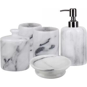 Ivy Bronx Burtundy Marble 5 Piece Bathroom Accessory Set black/white