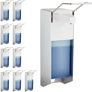 Set of 10 Soap Dispensers, 1000 ml, Lever, Sanitiser Container, Wall-Mount, Hygienic, Disinfectant, Silver - Relaxdays