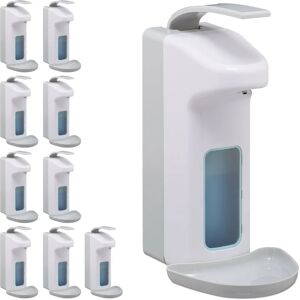Set of 10 Soap Dispensers, 1000 ml, Drip Tray, Lever, Sanitizer Container, Wall-Mount, Hygienic, White - Relaxdays
